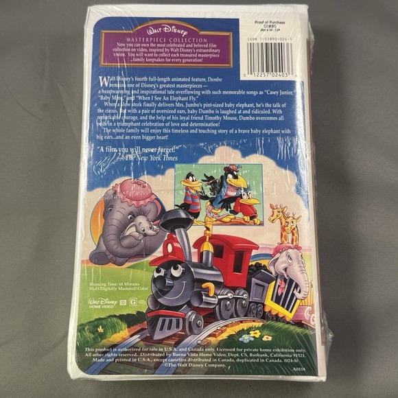 Disney Masterpiece Collection Dumbo VHS Tape (1994) Factory Sealed New - Picture 3 of 3